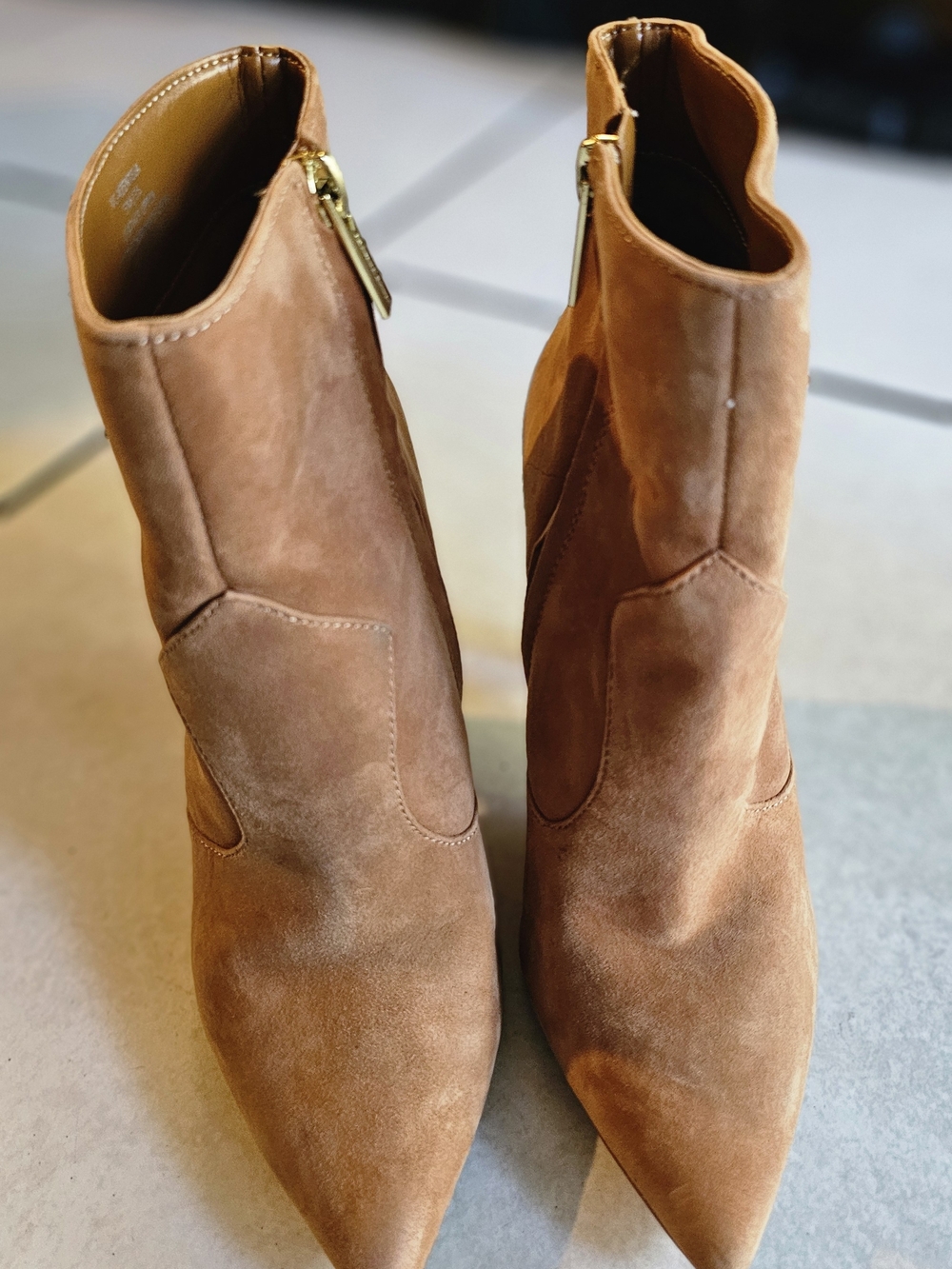 Vince Camuto Tan Suede Pointed Toe Ankle Booties
